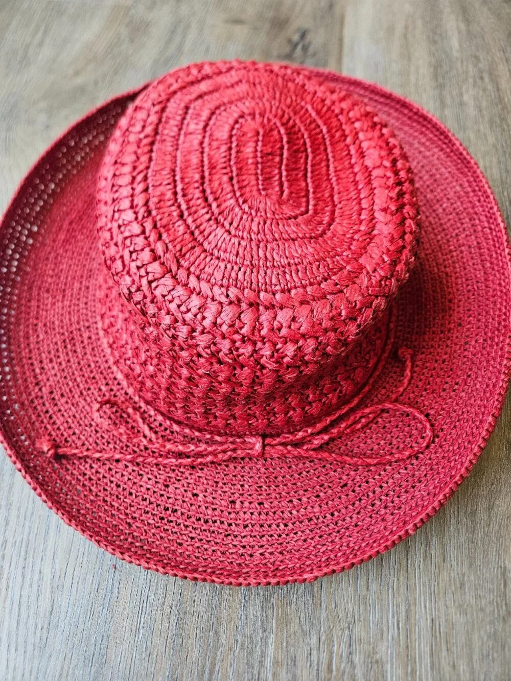 Scala Women's Red paper raffia summer sun hat vintage one size